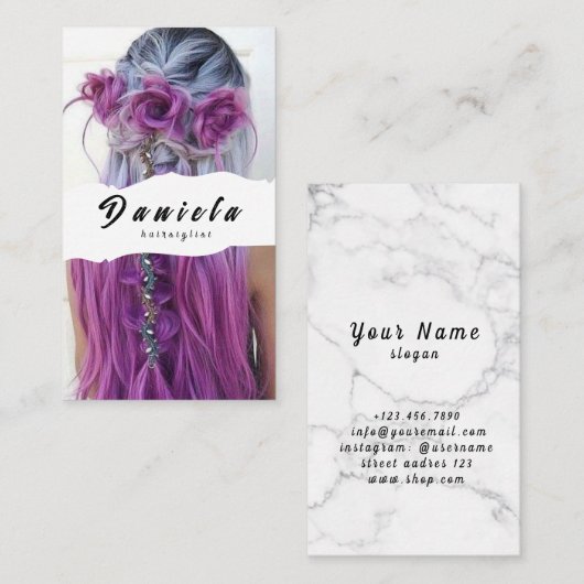 美容師かわいいシザーミニマル赤面ピンク 名刺 (正面/裏面)