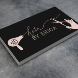 美容師かわいいタイポグラフィブラック&赤面ピンク 名刺