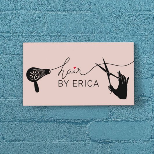 美容師かわいいタイポグラフィ赤面ピンクサロン 名刺