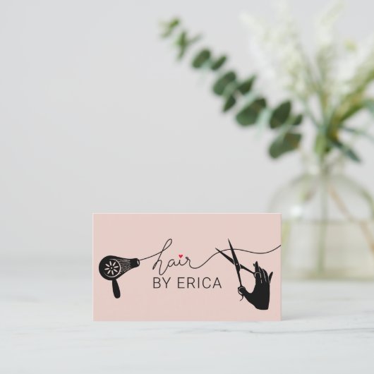 美容師かわいいタイポグラフィ赤面ピンクサロン 名刺 (スタンド正面)