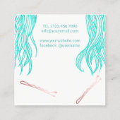 美容師かわいいティール（緑がかった色）ヘアガール美しいサロン スクエア名刺 (裏面)