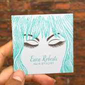 美容師かわいいティール(緑がかった色)ヘアガール美しいサロン スクエア名刺