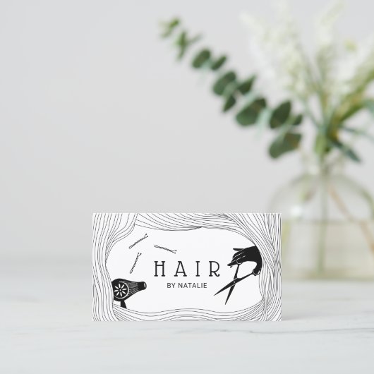 美容師かわいい手描きヘアフレームサロン 名刺 (スタンド正面)