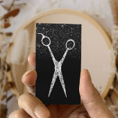 美容師きらめくシザーブラックグリッターサロン 名刺