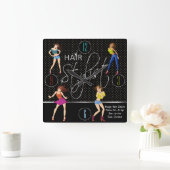 美容師のおもしろいの女の子のデザイン スクエア壁時計 (ホーム)