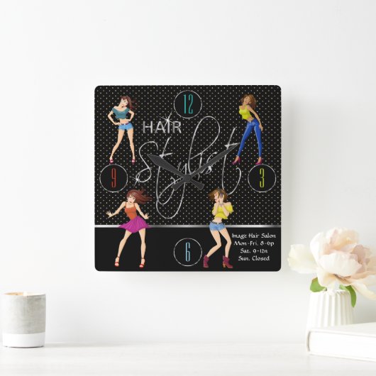 美容師のおもしろいの女の子のデザイン スクエア壁時計 (ホーム)