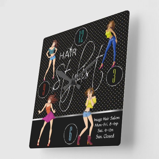 美容師のおもしろいの女の子のデザイン スクエア壁時計 (傾斜)