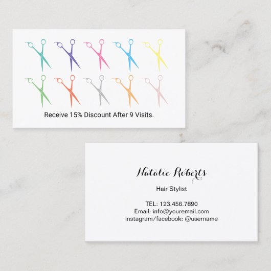 美容師のかわいい色はサロンのロイヤリティを切ります ロイヤリティカード (正面/裏面)