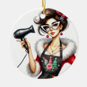 美容師のためのパーソナライズされたクリスマスオーナメント セラミックオーナメント (正面)