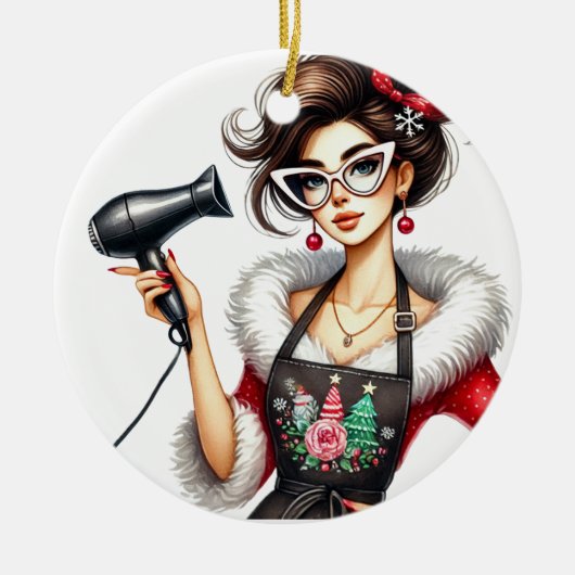美容師のためのパーソナライズされたクリスマスオーナメント セラミックオーナメント (正面)
