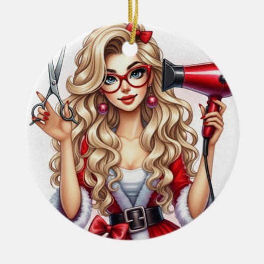 美容師のためのパーソナライズされたクリスマスオーナメント セラミックオーナメント (正面)
