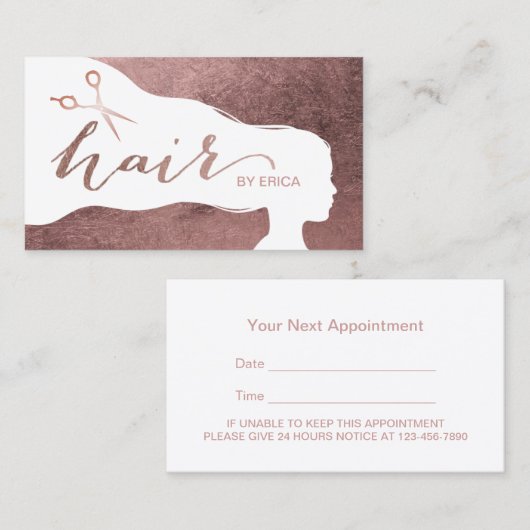 美容師のばら色の金ぱくのサロンのアポイントメント 予約カード (正面/裏面)