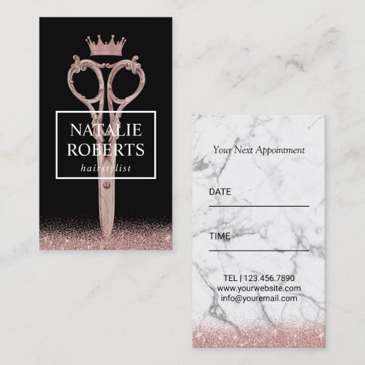 美容師のばら色の金ゴールドは黒を切りましたり及び戴冠させます 予約カード (正面/裏面)