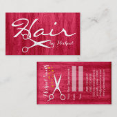 美容師のアポイントメントのモダンで赤い木製の穀物#3 予約カード (正面/裏面)