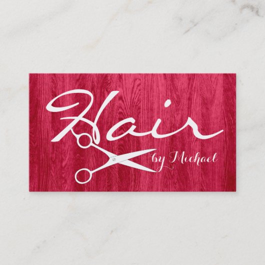 美容師のアポイントメントのモダンで赤い木製の穀物#3 予約カード (正面)