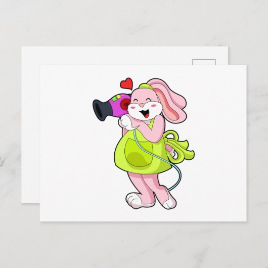 美容師のウサギがヘアドライヤーを持って ポストカード (正面/裏面)