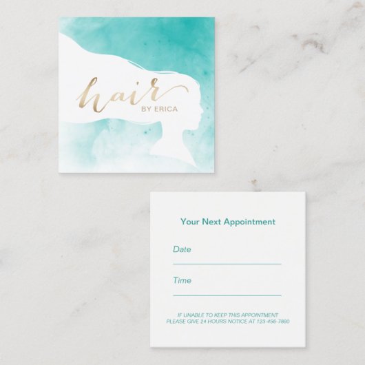 美容師のエレガントな水彩画のサロンのアポイントメント 予約カード (正面/裏面)