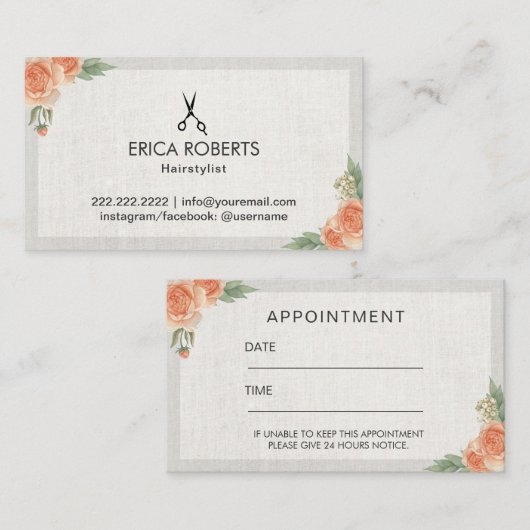 美容師のエレガントな花のアポイントメント 予約カード