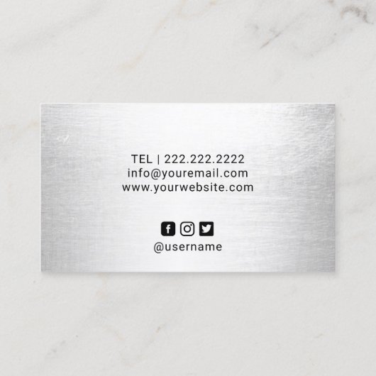 美容師のカスタムなサロンのロゴのモダンの銀 名刺 (裏面)