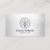 美容師のカスタムなサロンのロゴのモダンの銀 名刺 (正面)