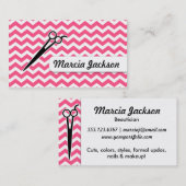 美容師のガーリーなピンクのシェブロンのはさみ 名刺 (正面/裏面)