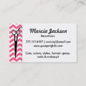 美容師のガーリーなピンクのシェブロンのはさみ 名刺 (裏面)