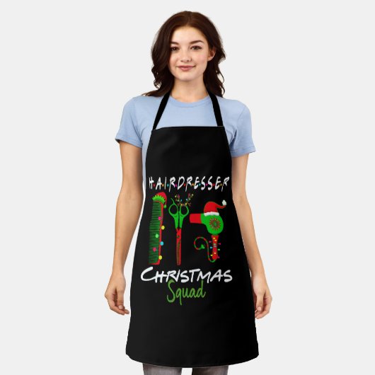 美容師のクリスマスクルーのギフトに合わせる エプロン (着用した状態)
