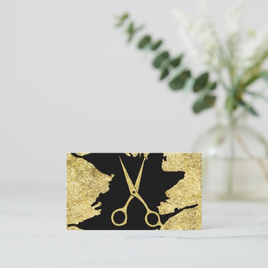 美容師のグリッターは粋な黒及び金ゴールドを切ります 名刺 (スタンド正面)