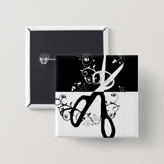 美容師のサロンのシックで粋なはさみのファッション 缶バッジ (正面&裏面)