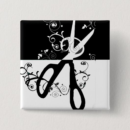 美容師のサロンのシックで粋なはさみのファッション 缶バッジ (正面)