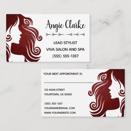 美容師のサロンのシルエットビジネス 予約カード (正面/裏面)