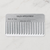 美容師のサロンのモダンな金属プラチナ櫛 予約カード (裏面)