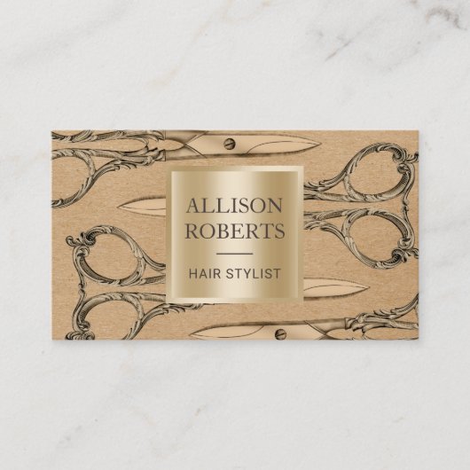 美容師のサロンの金ゴールドはヴィンテージクラフトを切ります 名刺 (正面)