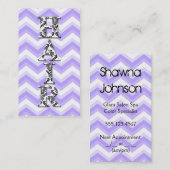 美容師のシェブロンの紫色のダマスク織の名刺 予約カード (正面/裏面)