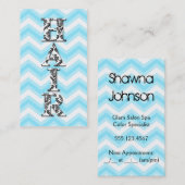 美容師のシェブロンの青いダマスク織の名刺 予約カード (正面/裏面)