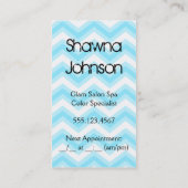 美容師のシェブロンの青いダマスク織の名刺 予約カード (裏面)
