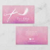 美容師のシザーと羽エレガントの水色 名刺 (正面/裏面)