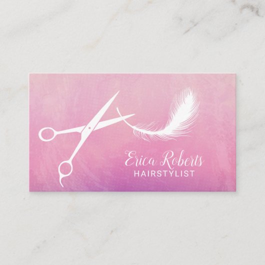美容師のシザーと羽エレガントの水色 名刺 (正面)