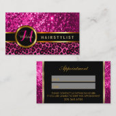 美容師のショッキングピンクの金ゴールドのグリッターのアポイントメント 予約カード (正面/裏面)