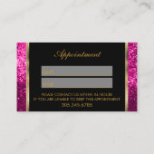 美容師のショッキングピンクの金ゴールドのグリッターのアポイントメント 予約カード (裏面)