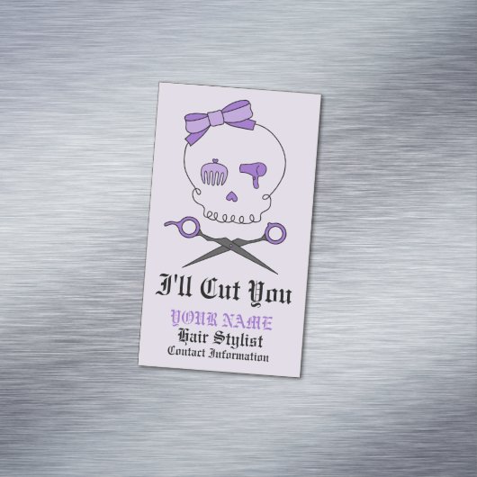 美容師のスカルは及び骨が交差した図形-紫色6 --を切ります マグネット名刺 (インサイチュ)