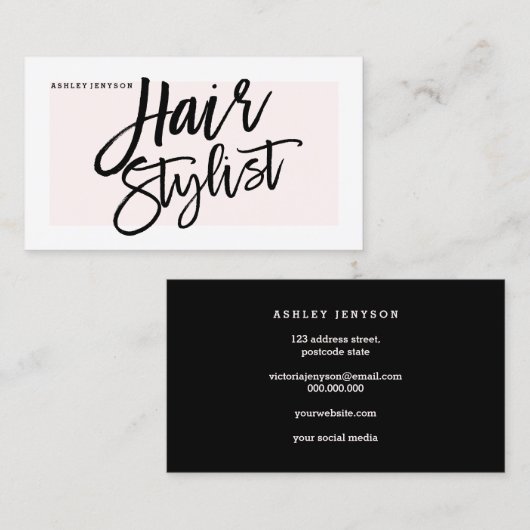 美容師のタイポグラフィのモダンな赤面のピンク 名刺 (正面/裏面)