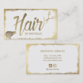 美容師のタイポグラフィの金ゴールドグランジなフレームのサロン 名刺 (正面/裏面)