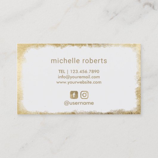 美容師のタイポグラフィの金ゴールドグランジなフレームのサロン 名刺 (裏面)