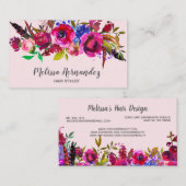 美容師のバーガンディの専門の花のピンク 名刺 (正面/裏面)