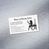 美容師のピンクおよび黒い女の子らしい女の子の美容師 マグネット名刺 (インサイチュ)