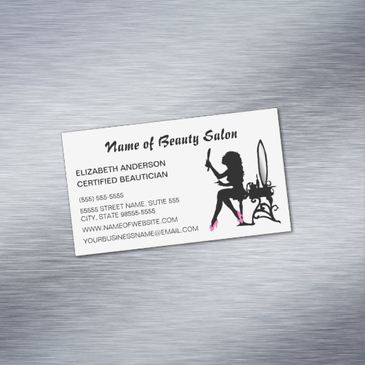 美容師のピンクおよび黒い女の子らしい女の子の美容師 マグネット名刺 (インサイチュ)