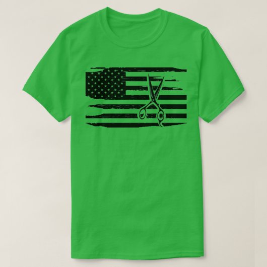 美容師のヘアドライザーシザーアメリカ国旗 Tシャツ (デザイン正面)