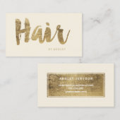 美容師のモダンでフェイクな金ゴールドのタイポグラフィのアイボリー 名刺 (正面/裏面)