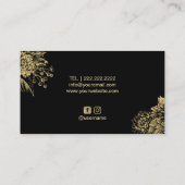 美容師のモダンなサロンのロゴの黒及び金ゴールドの花柄 名刺 (裏面)